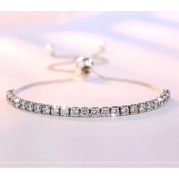 𝅺NEW 925 Sterling Silver Diamond Tennis Bracelet Adjustable - Picture 2 of 8